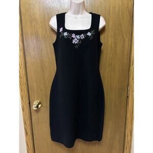 Rickie Freeman TERI JON sz M DRESS 100% WOOL Knitwear EMBROIDERED Black V23